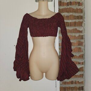 Lilyful Tube Top Long Ruffled Open Sleeves Ruched Gathered Stretch Size S Small